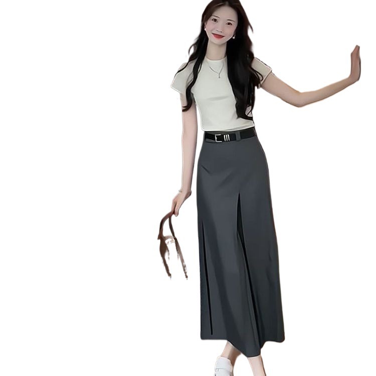 灰色西装百褶半身裙女高腰遮胯长裙子2025新款洋气显瘦气质A字裙|undefined