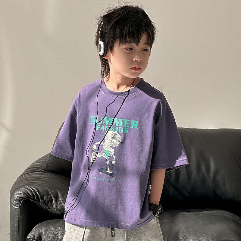 Zhengpinxuan 子供服男の子半袖 Tシャツ子供 2025 新しい夏半袖中大型子供純綿薄手のトップ|undefined