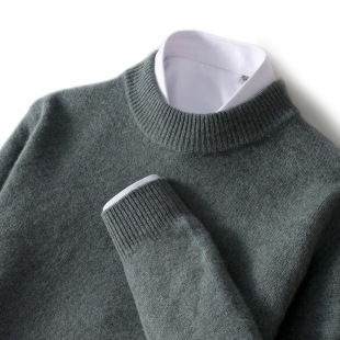 Double-Layer Thickened 100% Pure Wool Sweater for Men, Autumn and Winter, Half-High Collar, Loose Casual Cashmere Base Knit Sweater