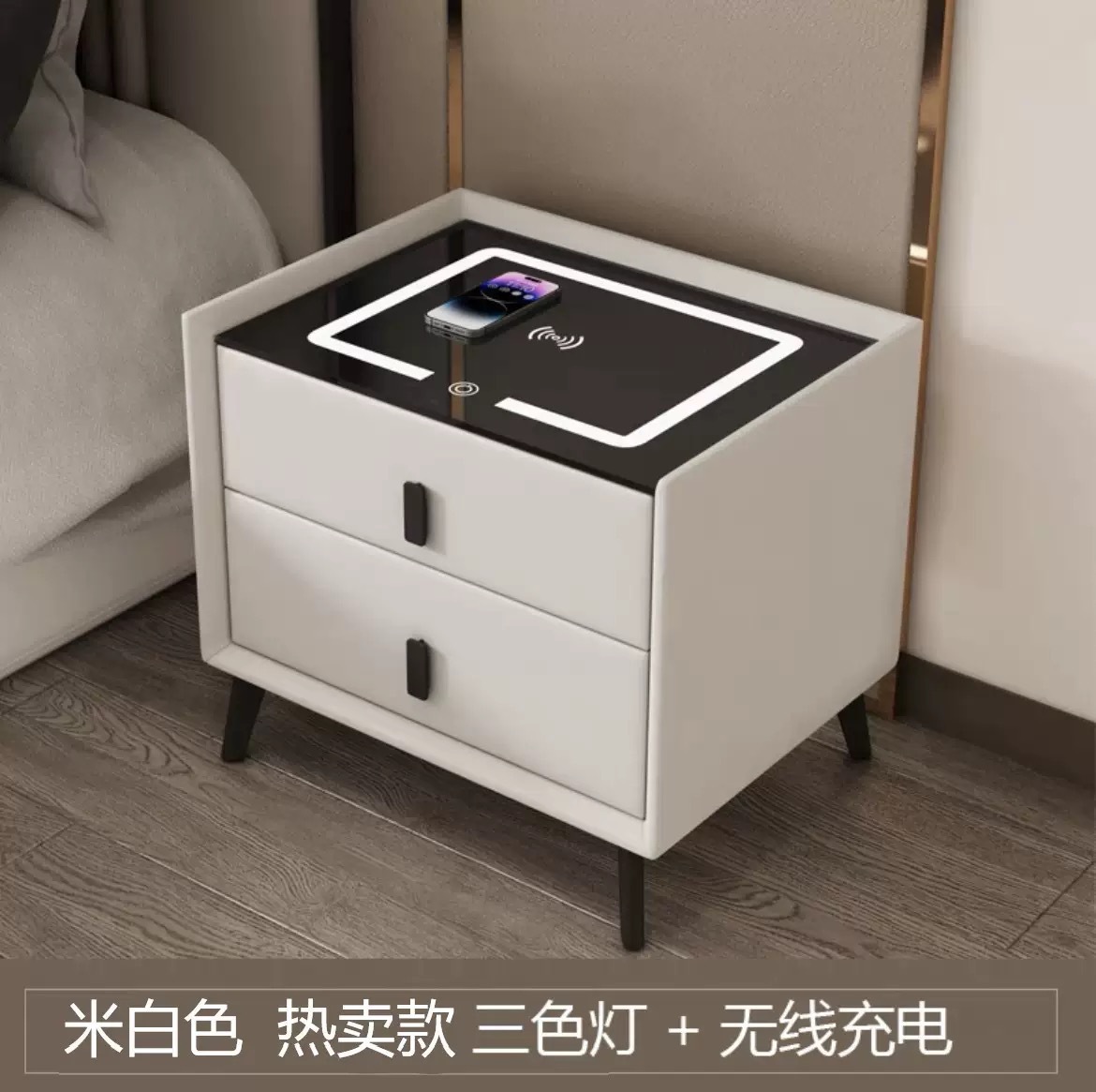 Mesa de cabecera inteligente transfronteriza moderna y simple carga inalámbrica con audio LED multifuncional gabinete de cabecera de dormitorio residencial