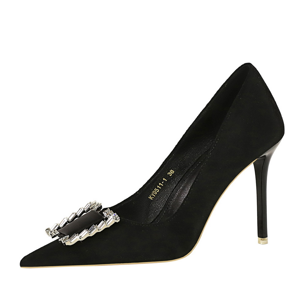 9511-K73 Banquet High Heels, Thin Heel, European And American Style Women's Shoes, Suede Shallow Pointed Toe With Metal_vogvips.com