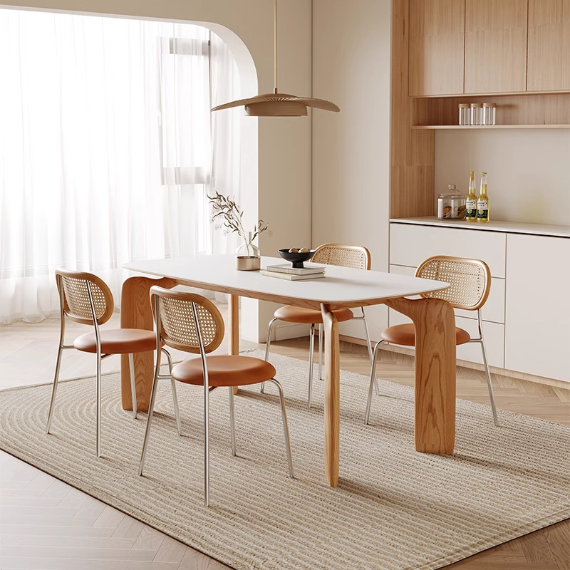 Danvance madera crema viento de pierna de elefante mesa de comedor pequeña mesa doméstica tabla de comedor de madera maciza rectangular