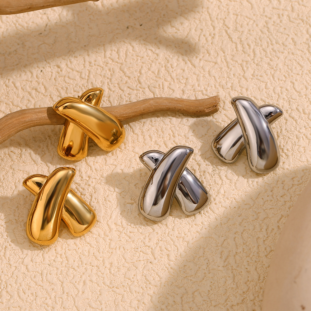 Plated 18K Gold X-shape Stainless Steel Earrings