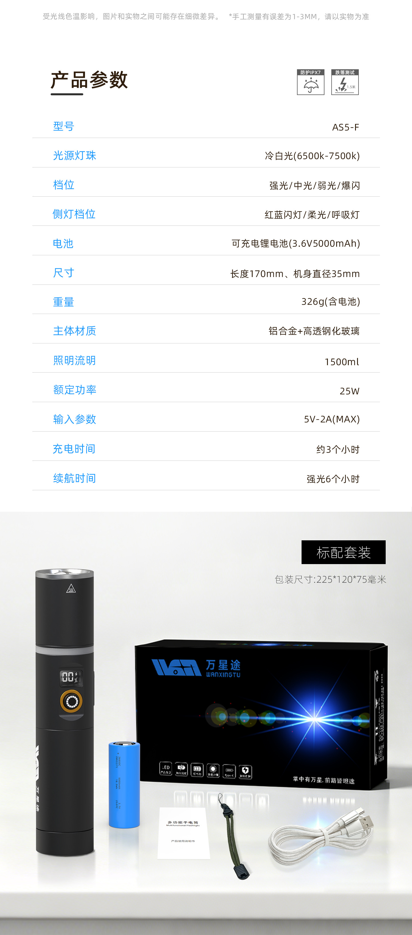 Wanxingtu Portable Flashlight with Magnetic Attachment, Ultra-Bright Laser Lighting, Zoom Function, Long Battery Life, Essential for Auto Repair and Emergencies