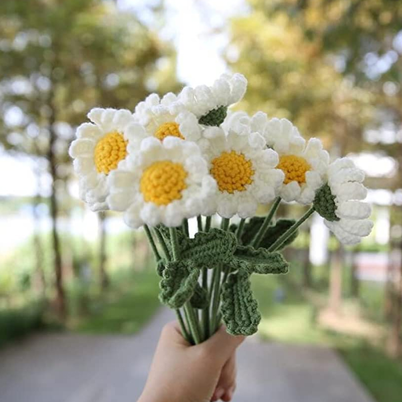 Manual DIY tejido material de crochet girasol hilo de lana casero regalo ramo de lana tejido