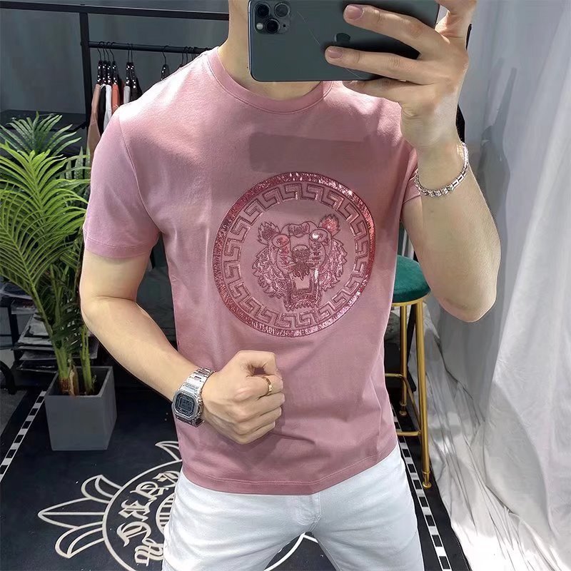European Station 2024 Summer New Men's Round Neck Half-Sleeved Short-Sleeved T-Shirt Men's Fashion Brand Hot Diamond Trendyy Cultural Shirt European Station 2024 Summer New Men's Round Neck Half-Sleeved Short-Sleeved T-Shirt Men's Fashion Brand Hot Diamond Trendyy Cultural Shirt
