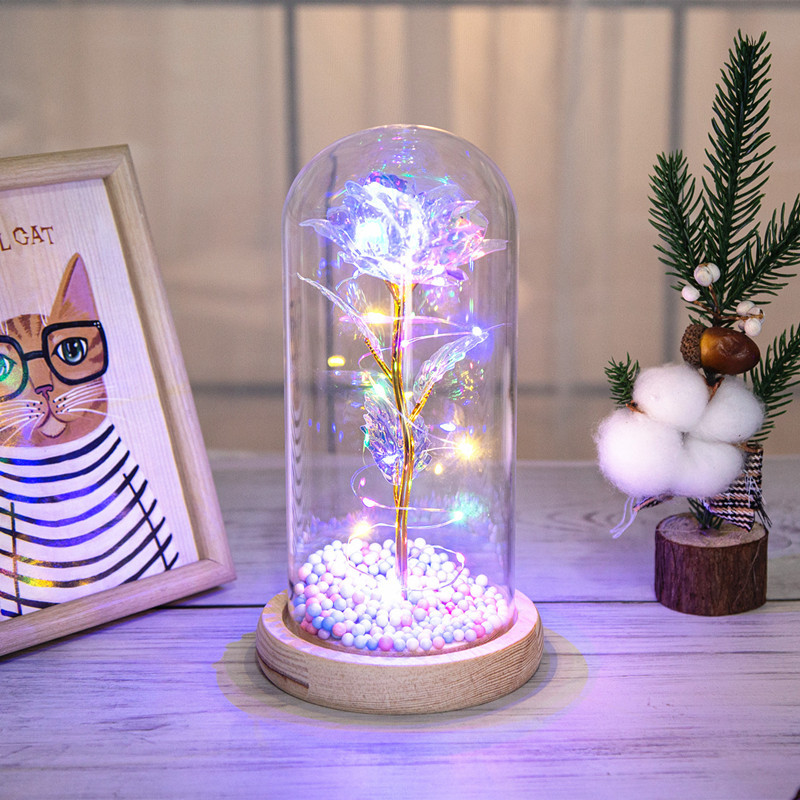 Adornos de rosas de papel de oro cubiertos de vidrio, regalos creativos para el Día de la Madre y San Valentín, flores artificiales, flores eternas, venta al por mayor en Yiwu