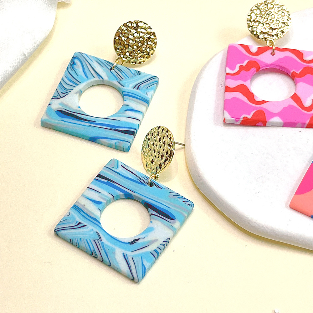 1 Pair Retro Color Block Square Alloy soft clay Patchwork Womenu0027S Drop Earrings
