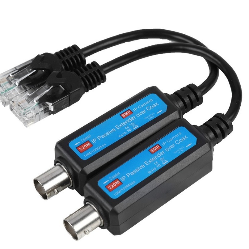10M/bps半双工 220M 8MP高清同轴线网络IP传输器  BNC头转RJ45