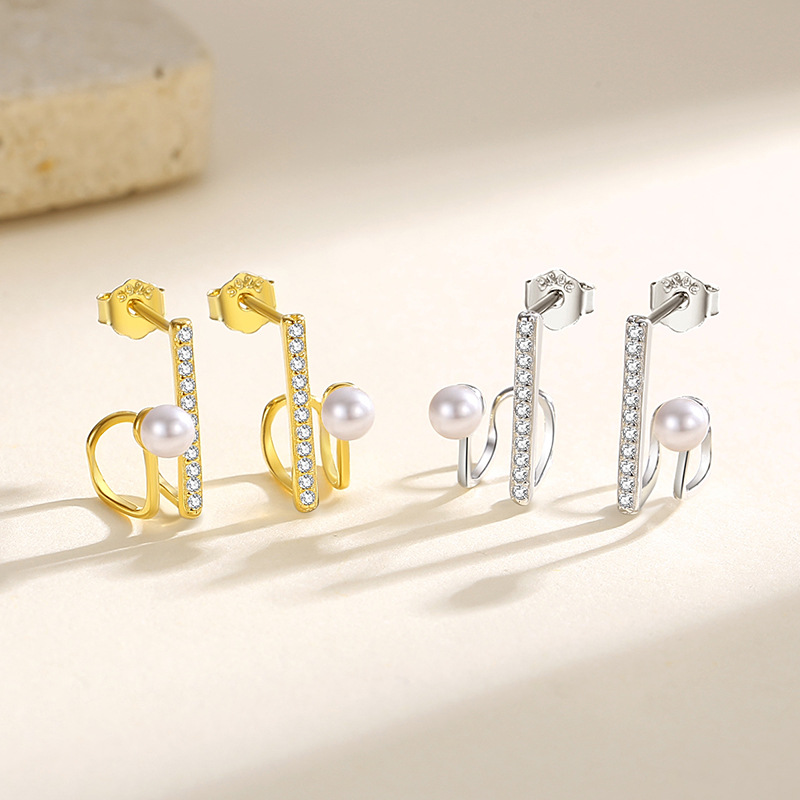 Estilo coreano S925 plata esterlina pendientes de perlas de las mujeres diseño geométrico francés micro-incrustaciones de perlas de alto grado pendientes de circón pendientes