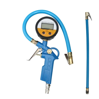 Air pressure gauge/tire pressure gauge: Monitor Tire Pressure Gun Inflator Gauge - blue-copper-head-electronic-watch-plus-tube