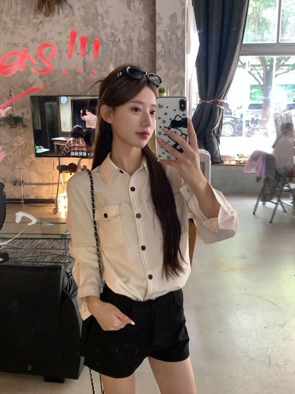 宋正恩白色宽松棉麻衬衫女秋季新款休闲老钱风高级感简约翻领上衣|undefined