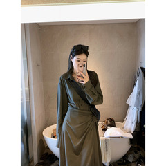 高腰绑带polo衬衫连衣裙子女2025新款早初大方得体绝美巨好看长裙