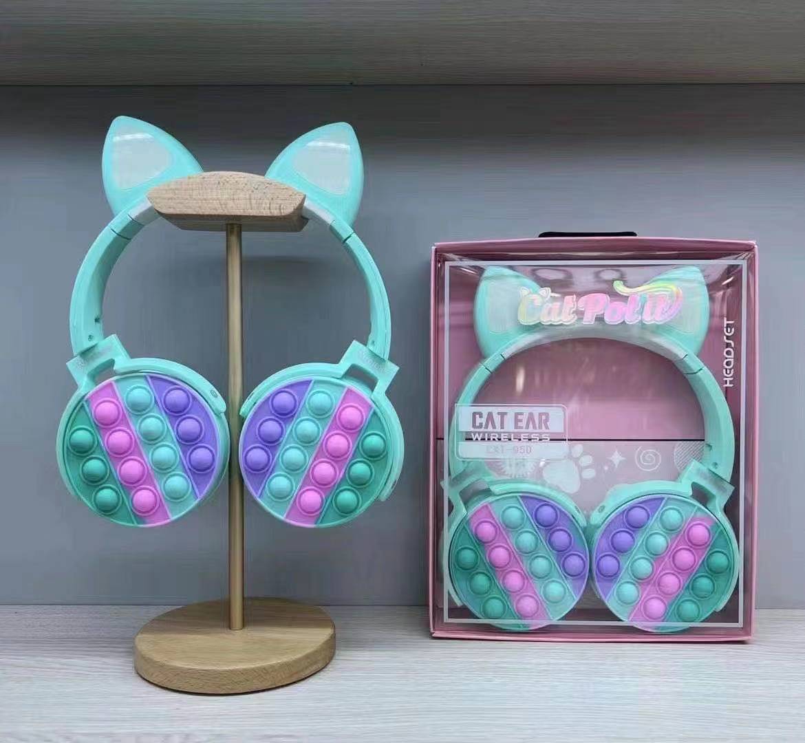 CXT-950 Decompression Cat's ears (Steamed cat-ear shaped bread) Headset Plug in Card Gift Foldable Earphone Universal_voghion.com