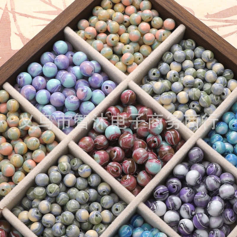 レトロな油絵スタイルの金メッキ樹脂アクリルビーズビーズルースビーズ手作り diy アクセサリーブレスレットネックレス素材|undefined