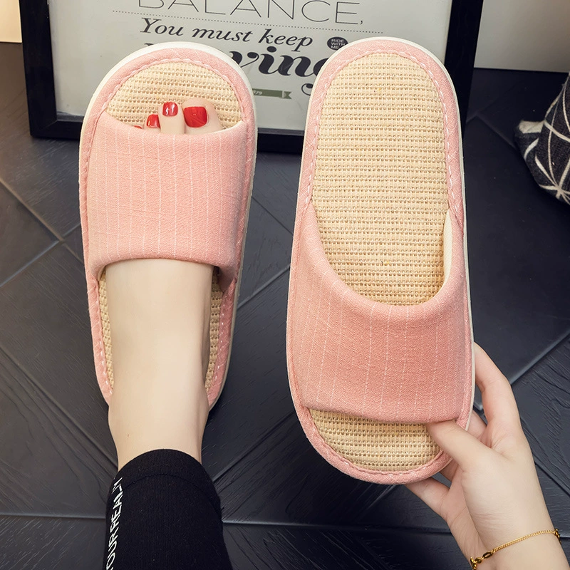 Летние домашние тапочки из льняной ткани с широкой стелькой для мужчин и женщин, впитывающие пот, с мягкой нескользящей подошвой, бесшумные и прохладные.