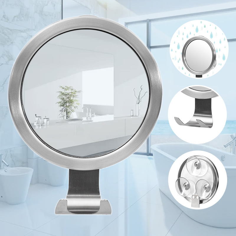 Perforated Shaving Round Vanity Mirror with Suction Cup Hook, Aluminum Alloy, Anti-Fog Shower