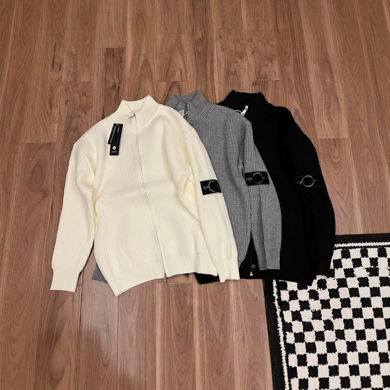 Cross-Border High-Quality Stone Stone Island Zip-Up Stand Collar Sweater, Versatile and Simple Unisex Style Knitwear Cross-Border High-Quality Stone Stone Island Zip-Up Stand Collar Sweater, Versatile and Simple Unisex Style Knitwear