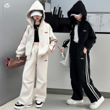 女童套装秋季2025新款中大儿童洋气休闲刺绣织带外套两件套春秋装