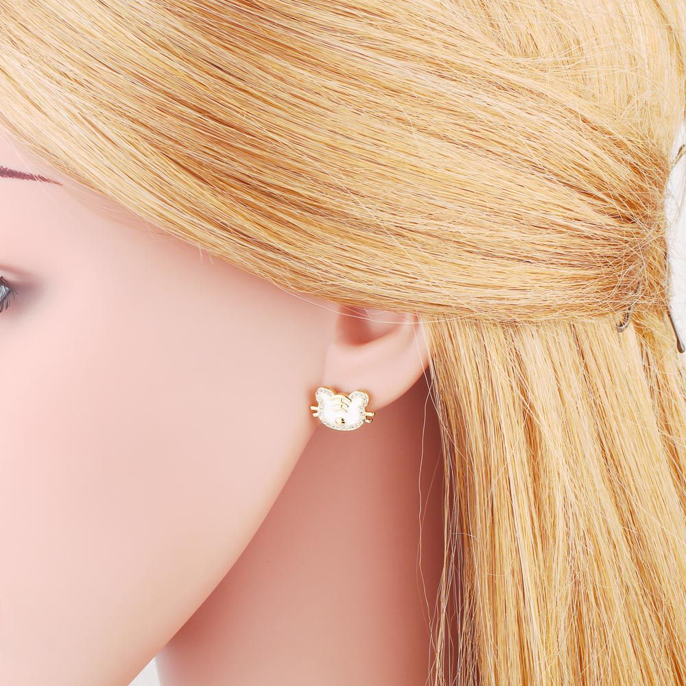 retro color zircon four-leaf clover eye palm copper 18K gold-plated earrings