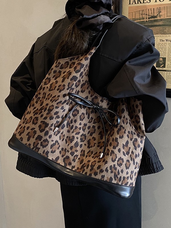 包包女豹纹复古通勤手提托特包2025新款绒面韩版单肩腋下斜挎包|undefined