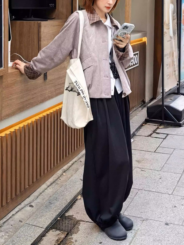 「白描」"黑巧别物"进口天丝垂感灯笼针织裤宽松阔腿休闲裤|undefined