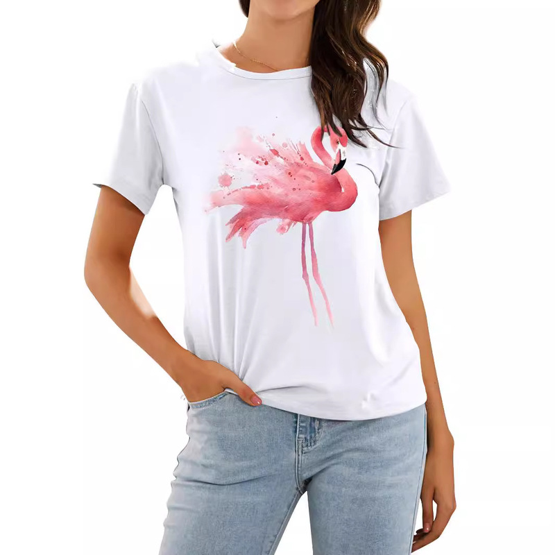 Women's Bird Minimalist New Style Women's 90S Watercolor Casual Women's Top Printed Women's T-Shirt with Cartoon Pattern