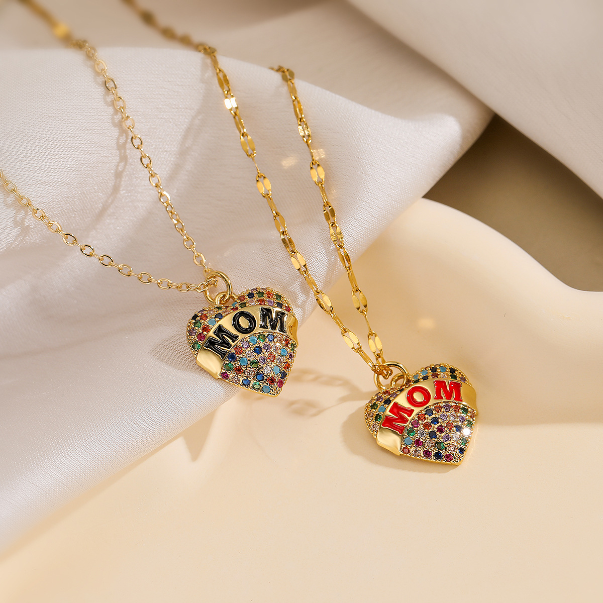 cable chain Chain Type 1 Piece Quantity Copper 18K Gold Plated MAMA Letter Heart Shape Inlay Zircon Pendant Necklace