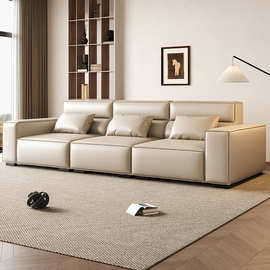 佛山意式家具高靠背豆腐块沙发真皮沙发客厅直排三人位组合定制