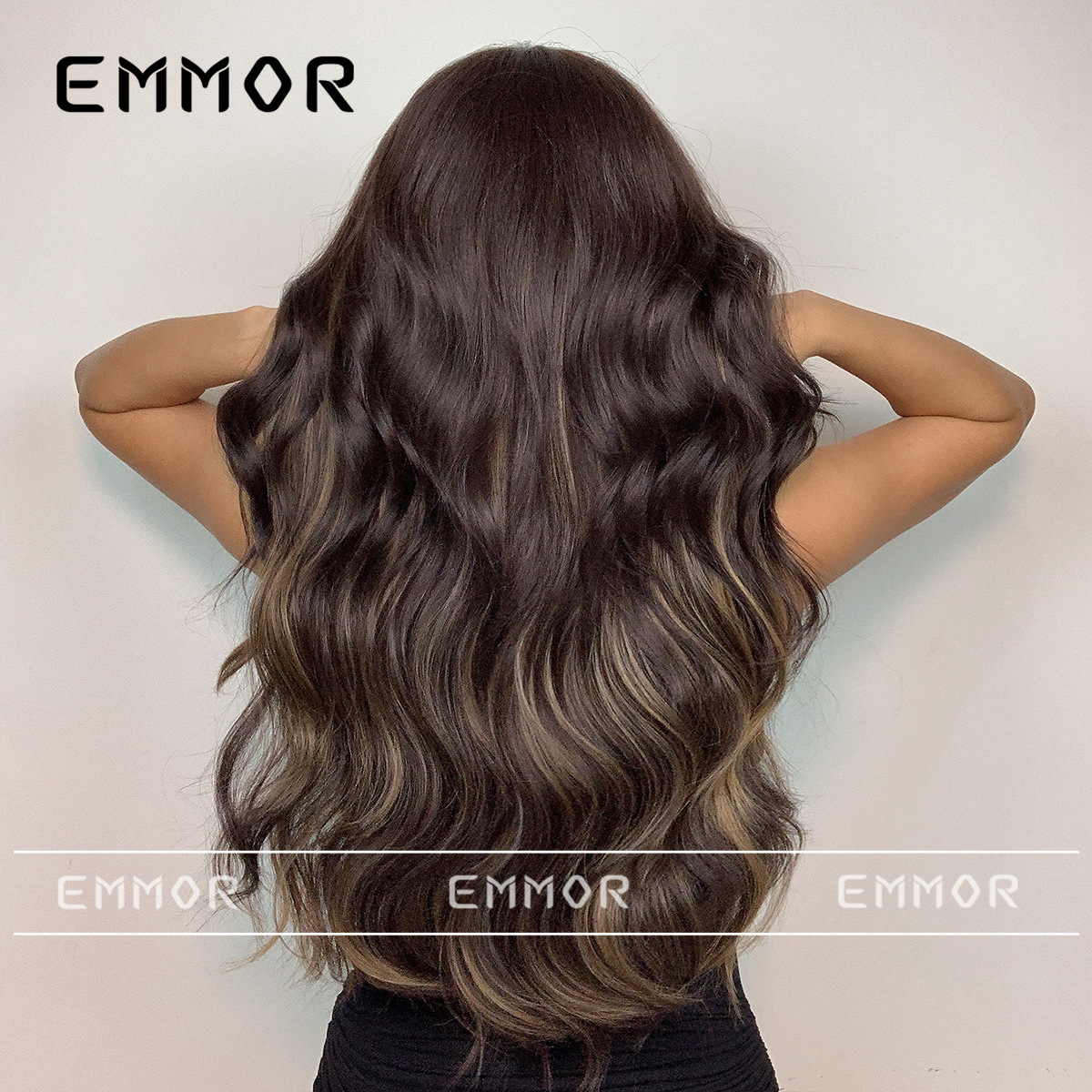 Elegante nueva moda de las mujeres Peluca de pelo largo y rizado con flequillo negro marrón estilo europeo y americano gran ola peluca cabeza cubierta