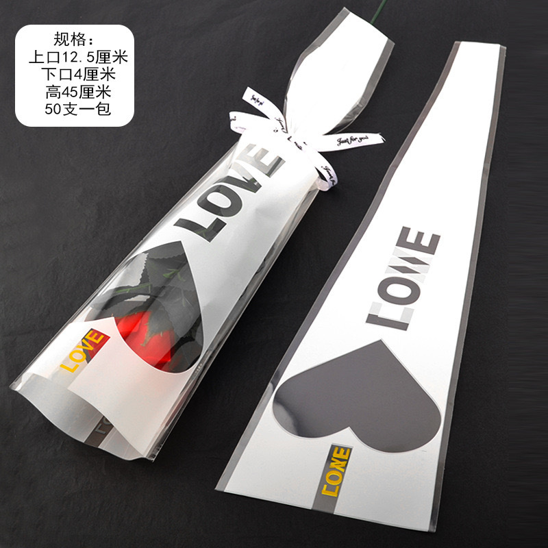 Bolsa triangular Bolsa de flores individuales Carnation Bolsa de rosas Bolsa de flores Ventana del corazón del día de San Valentín Bolsa de un solo ramo Bolsa de embalaje Amor