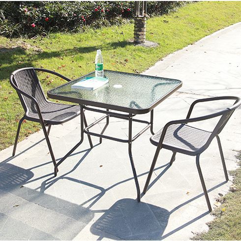 Mesa y silla al aire libre con paraguas combinación patio al aire libre jardín mesas y sillas tres piezas set casero ocio al aire libre balcón tabla plegable image 8