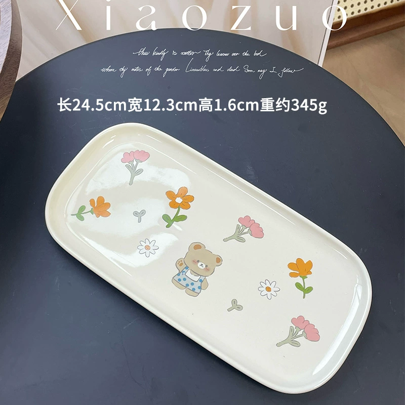 Cute ceramic dinner plate, cream high quality coffee tableware, with little bears