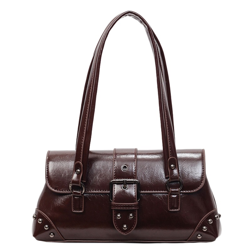Bolso de brazo de alta sensación para mujeres 2026 nueva moda moda versátil bolso de motor remachado retro bolso de lujo ligero