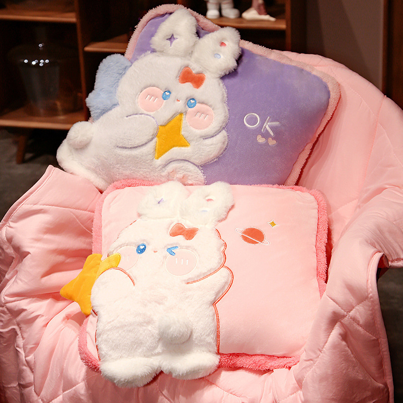 Rabbit Pillow Blanket Two-In-One 0.05kg Small Quilt Pillow Office Car Pillow Nap Blanket