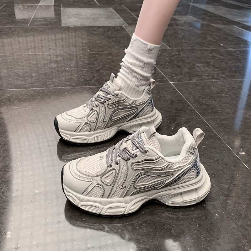 2025早春新款ins厚底老爹鞋女黑色百搭时髦系带显脚小休闲运动鞋|undefined