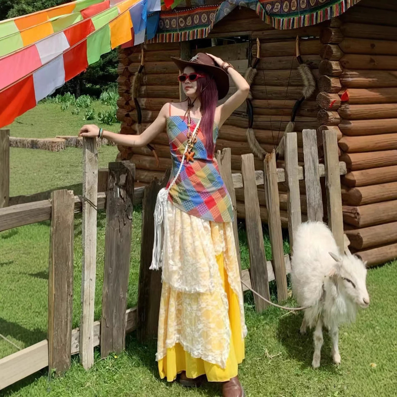 Great Grasslands, Northwest Sichuan, Xinjiang Travel Outfit, Women's Summer 2026 New Style, Stunning Long Dress Set Great Grasslands, Northwest Sichuan, Xinjiang Travel Outfit, Women's Summer 2026 New Style, Stunning Long Dress Set