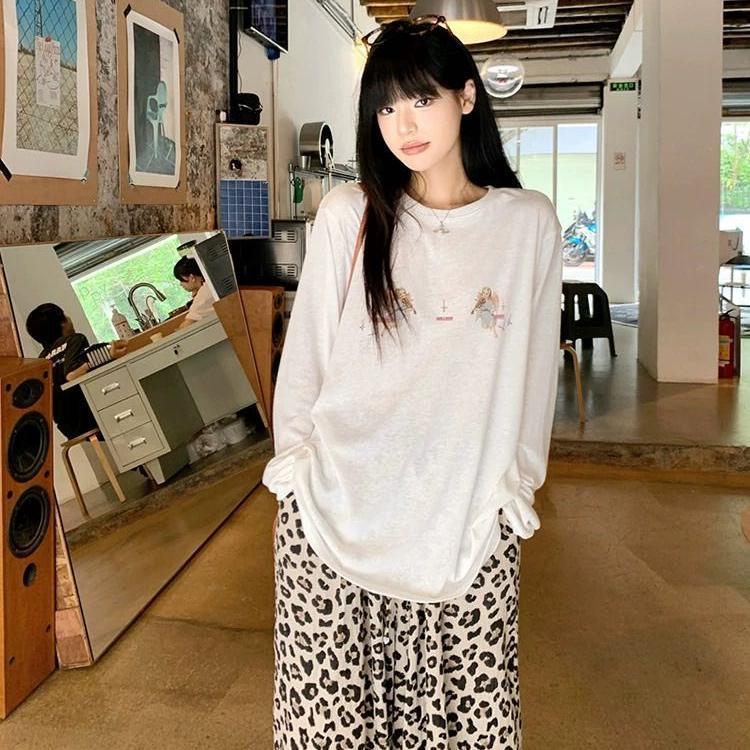 2025秋季新款天使慵懒风松弛感人像设计雪花亚麻棉防晒长袖T恤女|undefined