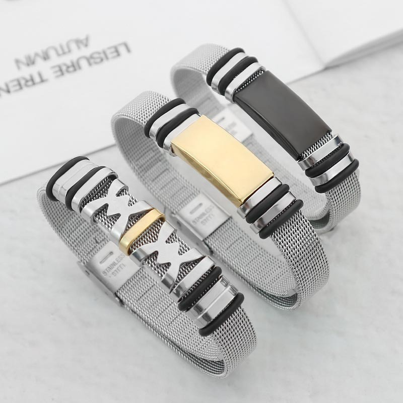 Amazon explosions jewelry stainless steel DIY personality laser lettering punk style men's bracelet bracelet wholesale