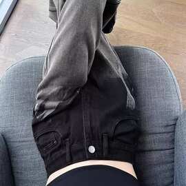 复古扎染渐变牛仔裤女小个子春夏新款设计感小众高腰直筒阔腿长裤