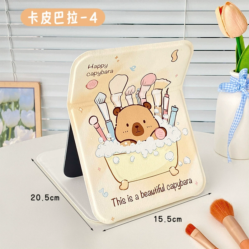 Folding PU Portable Makeup Mirror, HD Glass, Standable Compact Vanity Mirror