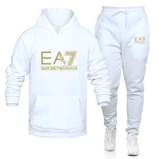 2024 autumn and winter winter cross-border men's and women's leisure European code blank solid color suit fleece loose sweater pants two pieces