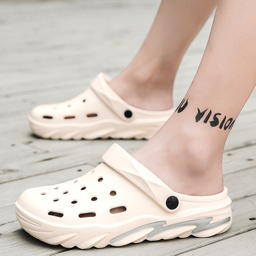 Croc Shoes Men's Summer Outerwear Non-Slip Lightweight Baotou Beach Shoes Two-Purpose Half Slippers Large Toe Office Sandals