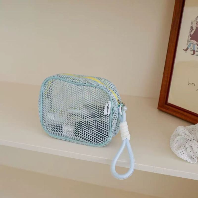 クロスボーダー豆腐メッシュ化粧品バッグ、高価値の対照的な色の中空スクエアバッグ、夏の新鮮でシンプルなポータブル収納バッグ|undefined