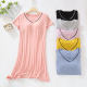 Modal nightdress with chest pad new summer thin pajamas bra-free loose plus size short sleeve V-neck homewear