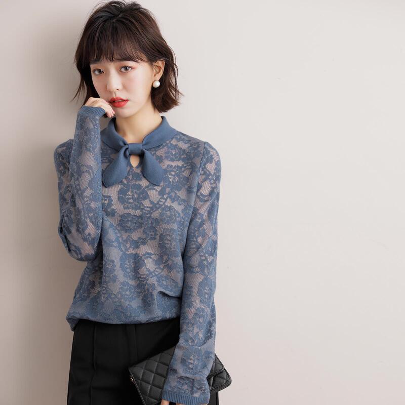 And romantic! Elegant feminine enough! Rabbit Ear Piao Led Lace Embroidered Knitted Sweater for Women