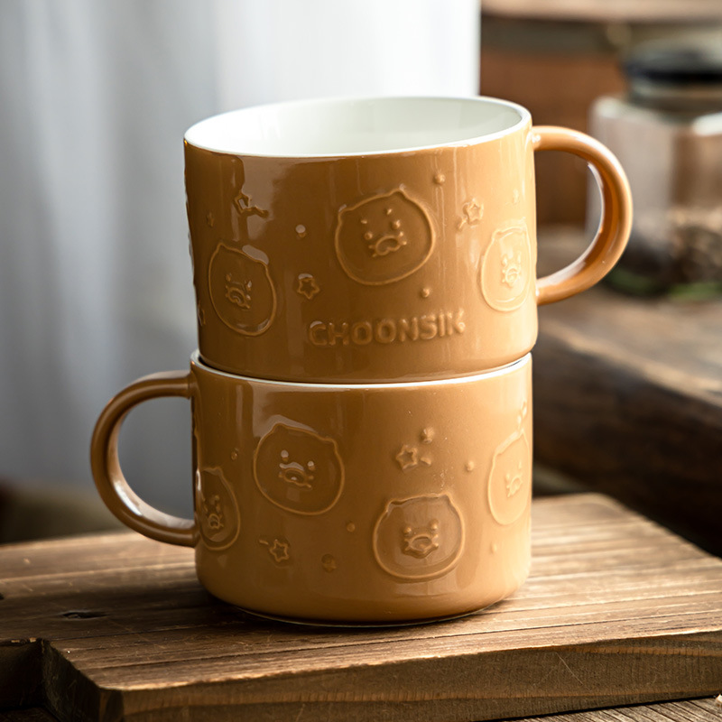 [Sensación de diseño en relieve] Taza de cerámica de gran capacidad Taza de té de la tarde Taza de café Taza de leche de desayuno