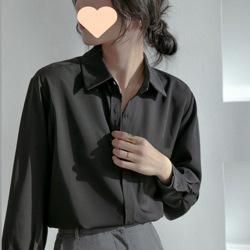 2025 Spring and Autumn New Fashion Iron-Free Wrinkle-Resistant Women's Professional Black Chiffon Shirt Long Sleeve Elegant Top