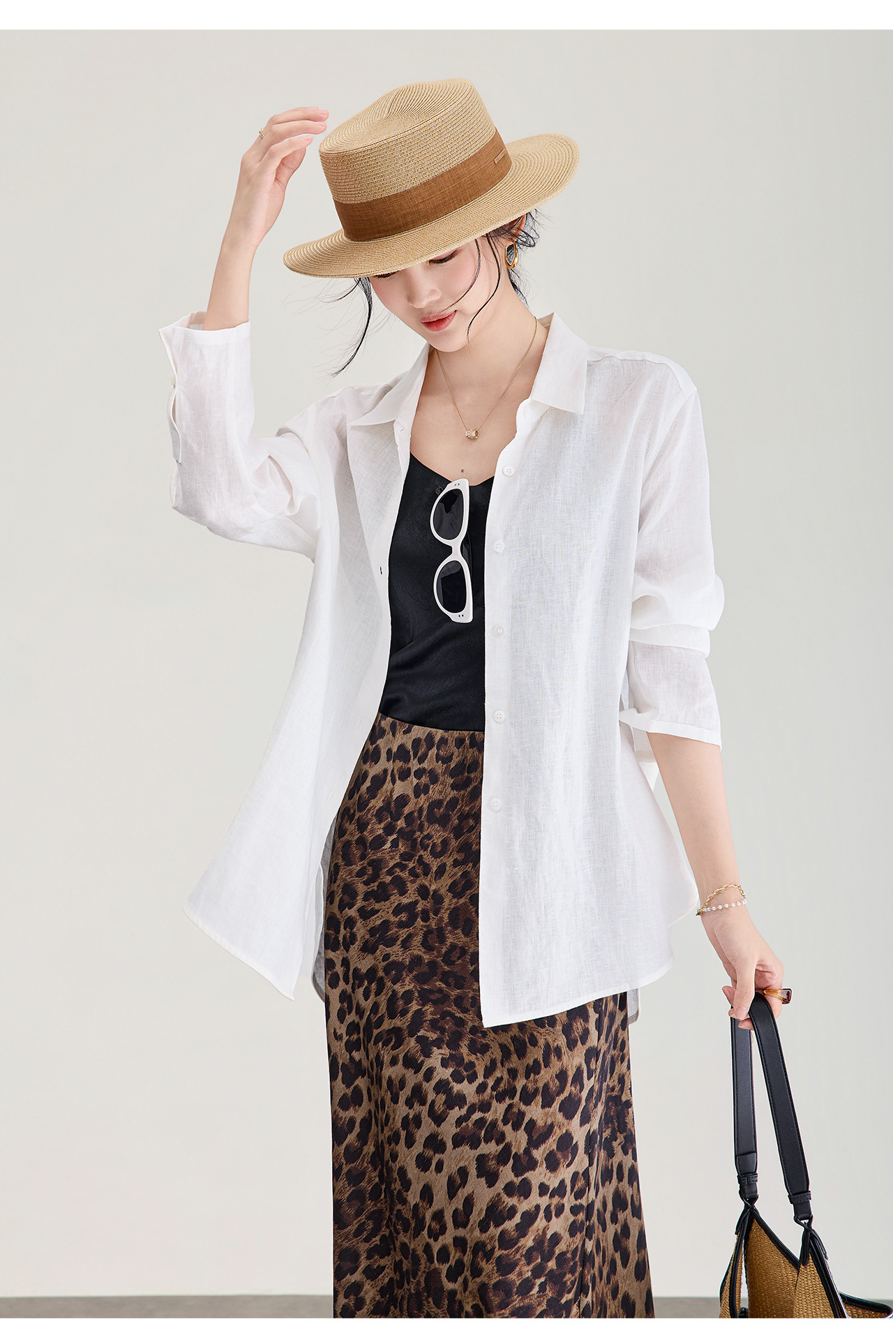 Áo sơ mi nữ linen chất lượng cao, phong cách cổ điển thư giãn, dáng rộng mùa hè — Đỏ Vermilion chi tiết 26