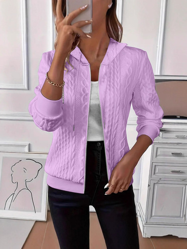 2025 Independent Station Wish Amazon hit autumn and winter solid color long-sleeved knitted zipper hooded hooded hoodie coat for women